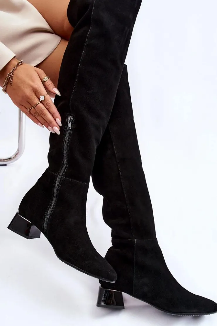 Laura Messi Kozaki Przed Kolano|Kozaki Na Obcasie*Zamszowe Kozaki Muszkieterki 2221 Czarne