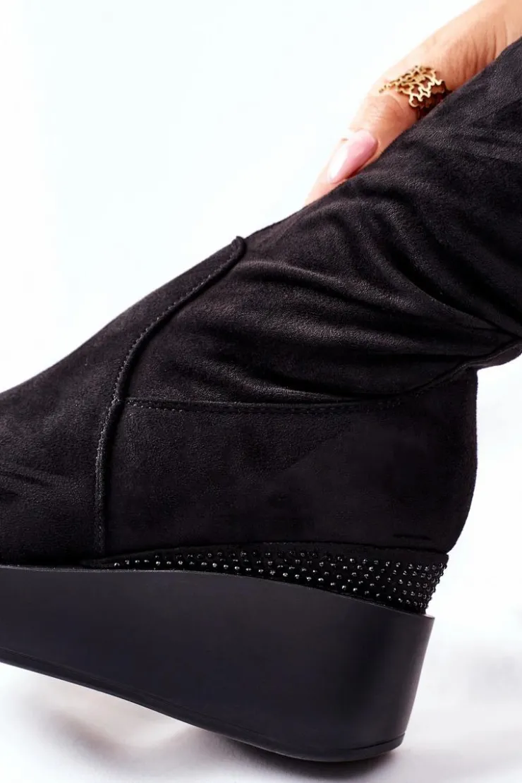 Damskie Damskie buty S.Barski Zamszowe Kozaki Na Koturnie S. Barski Czarne Celina