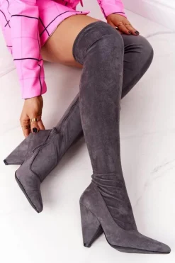 Outlet Boto Zamszowe Kozaki Na Obcasie Lu Boo Szare Szary