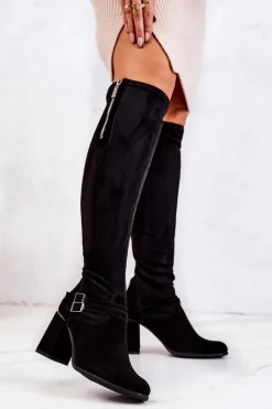 Boto Kozaki Wiosenne|Kozaki Za Kolano*Zamszowe Kozaki Na Obcasie Czarne Arianne