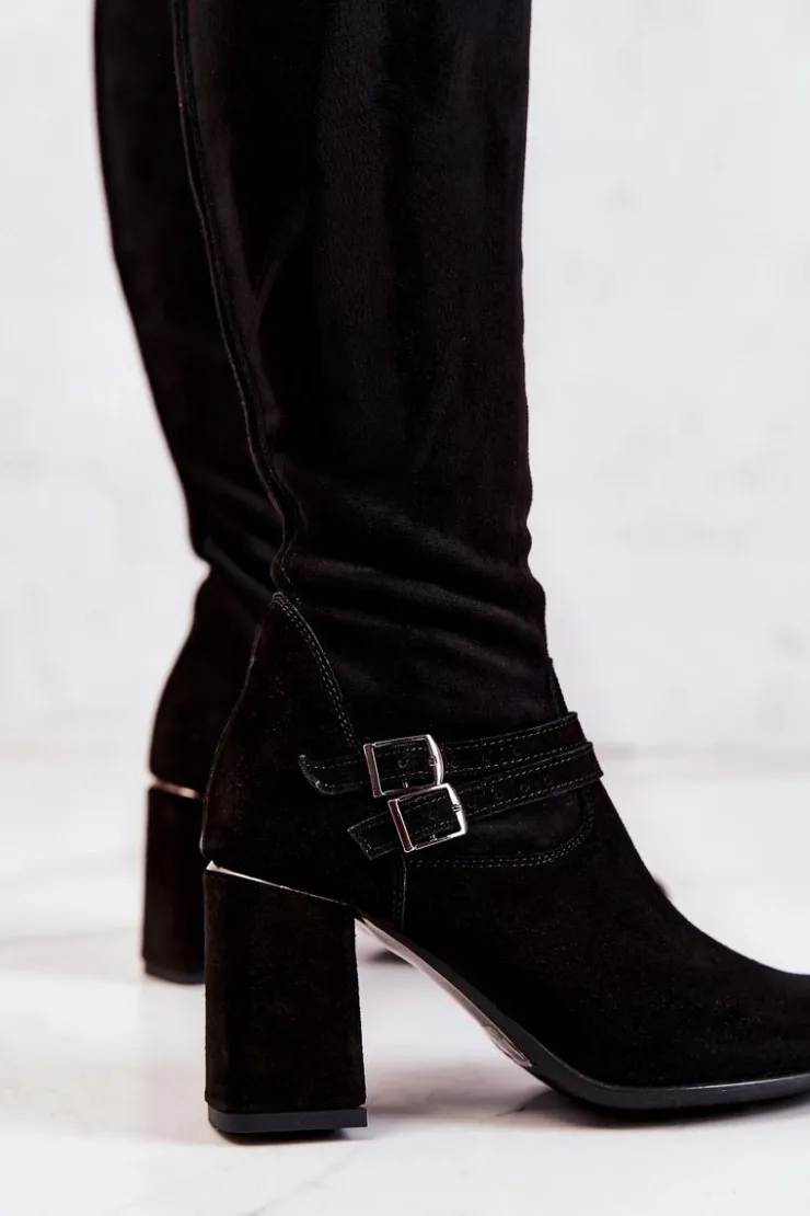 Boto Kozaki Wiosenne|Kozaki Za Kolano*Zamszowe Kozaki Na Obcasie Czarne Arianne