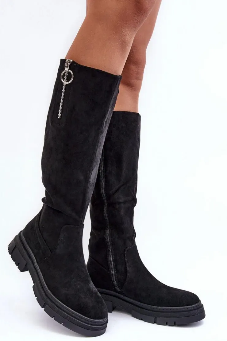 Damskie Buty damskie Vinceza Zamszowe Kozaki Na Płaskim Obcasie I Platformie Czarne Nesina