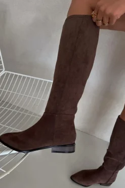 Boto Kozaki Płaskie|Kozaki Przed Kolano*Zamszowe Kozaki Na Płaskim Obcasie Brązowe Eelin Brązowy