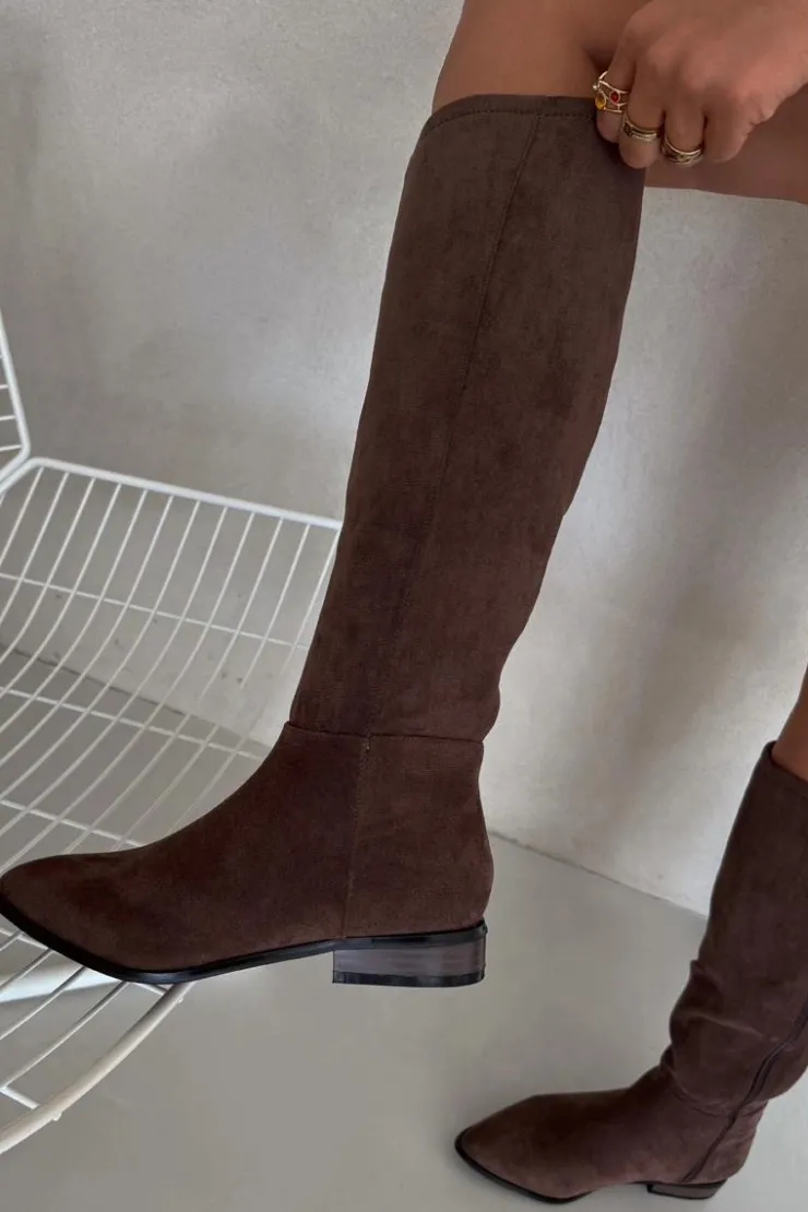 Boto Kozaki Płaskie|Kozaki Przed Kolano*Zamszowe Kozaki Na Płaskim Obcasie Brązowe Eelin Brązowy