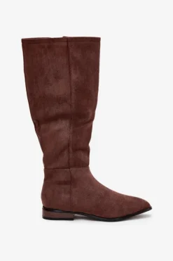 Boto Kozaki Płaskie|Kozaki Przed Kolano*Zamszowe Kozaki Na Płaskim Obcasie Brązowe Eelin Brązowy