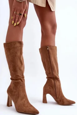 Boto Kozaki Na Szpilce|Kozaki Przed Kolano*Zamszowe Kozaki Na Słupku Brązowe Adrolio