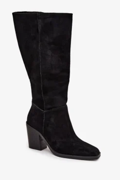 Outlet Boto Zamszowe Kozaki Na Słupku Zamek Czarne Lissara Czarny