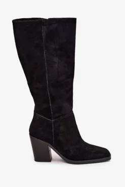 Outlet Boto Zamszowe Kozaki Na Słupku Zamek Czarne Lissara Czarny