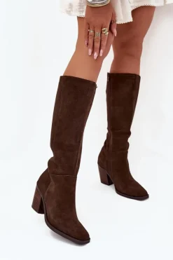 Boto Kozaki Ocieplane|Kozaki Na Słupku*Zamszowe Kozaki Na Słupku Zamek Czekoladowe Lissara Brązowy