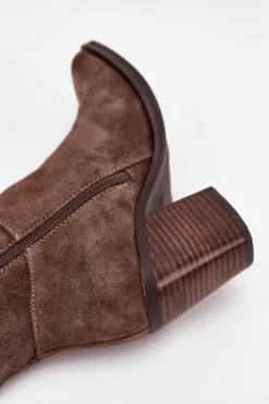 Damskie Boto Zamszowe Kozaki Na Słupku Zamek Brązowe Lissara