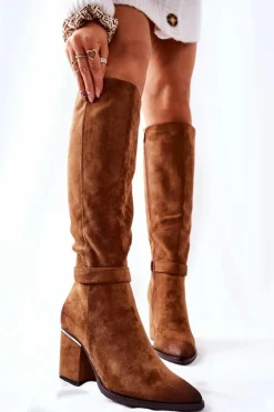 Damskie Boto Zamszowe Kozaki Na Słupku Camel Corises