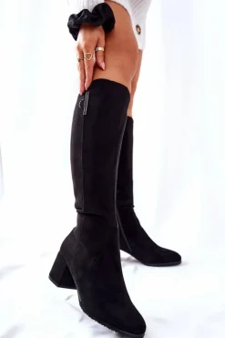 Boto Kozaki Przed Kolano|Kozaki Na Obcasie*Zamszowe Kozaki Na Suwak Czarne Magnizio