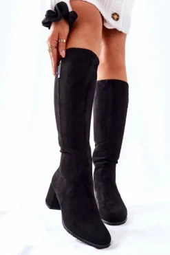 Boto Kozaki Przed Kolano|Kozaki Na Obcasie*Zamszowe Kozaki Na Suwak Czarne Magnizio