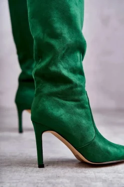 Boto Kozaki Przed Kolano|Kozaki Na Obcasie*Zamszowe Kozaki Na Szpilce Zielone Carite
