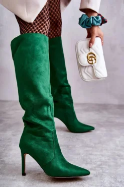 Boto Kozaki Przed Kolano|Kozaki Na Obcasie*Zamszowe Kozaki Na Szpilce Zielone Carite