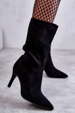 Boto Zamszowe Kozaki Na Szpilce Czarne Arison