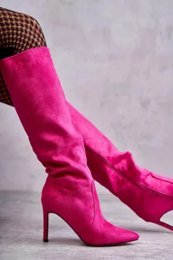 Online Boto Zamszowe Kozaki Na Szpilce Różowe Carite