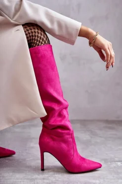 Online Boto Zamszowe Kozaki Na Szpilce Różowe Carite
