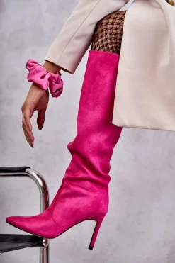 Online Boto Zamszowe Kozaki Na Szpilce Różowe Carite