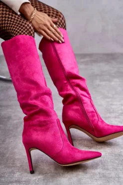 Online Boto Zamszowe Kozaki Na Szpilce Różowe Carite