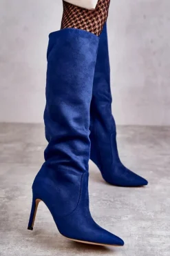 Boto Kozaki Przed Kolano|Kozaki Na Obcasie*Zamszowe Kozaki Na Szpilce Niebieskie Carite
