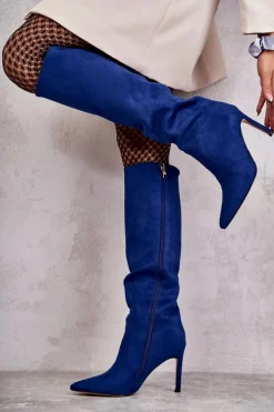 Boto Kozaki Przed Kolano|Kozaki Na Obcasie*Zamszowe Kozaki Na Szpilce Niebieskie Carite