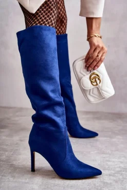 Boto Kozaki Przed Kolano|Kozaki Na Obcasie*Zamszowe Kozaki Na Szpilce Niebieskie Carite