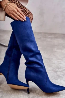 Boto Kozaki Przed Kolano|Kozaki Na Obcasie*Zamszowe Kozaki Na Szpilce Niebieskie Carite
