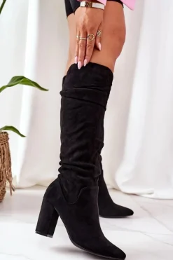 Boto Zamszowe Kozaki W Szpic Czarne Impressing