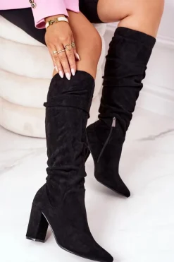 Boto Zamszowe Kozaki W Szpic Czarne Impressing