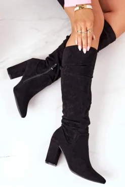 Boto Zamszowe Kozaki W Szpic Czarne Impressing