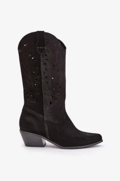 Boto Kozaki Na Słupku|Kozaki Ażurowe*Zamszowe Kozaki Z Ażurową Cholewką Zazoo 3609 Czarne Czarny
