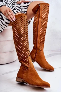 Boto Kozaki Wiosenne|Kozaki Ażurowe*Zamszowe Kozaki Z Ażurowym Wzorem Rude Arinna
