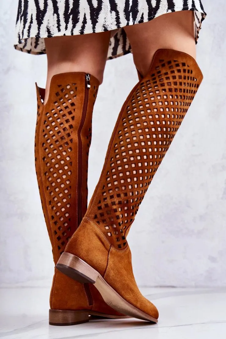 Boto Kozaki Wiosenne|Kozaki Ażurowe*Zamszowe Kozaki Z Ażurowym Wzorem Rude Arinna
