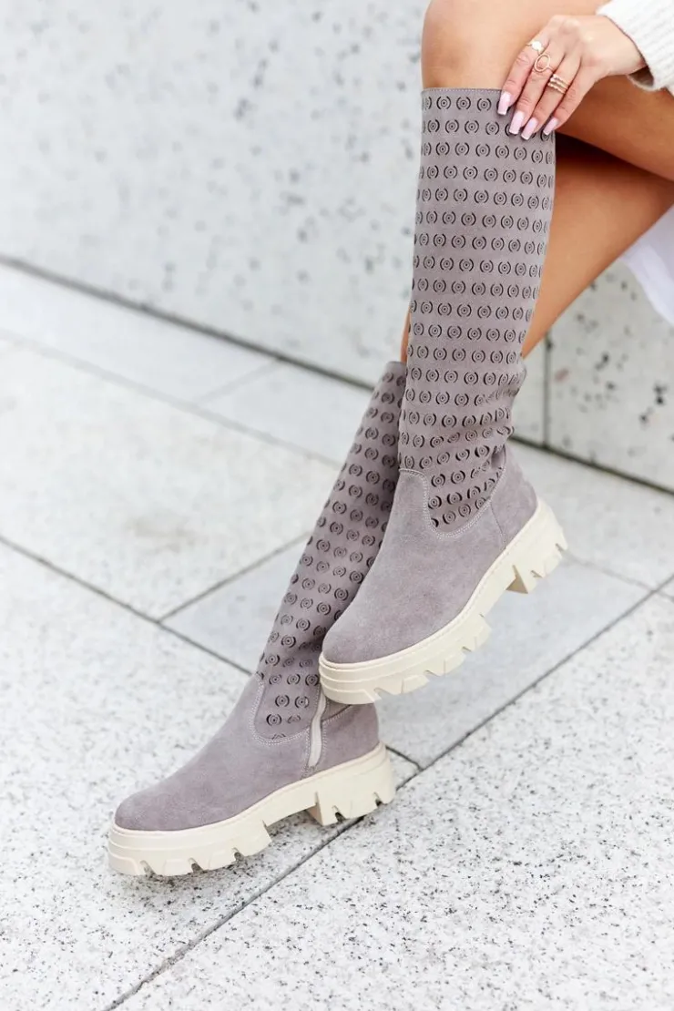 Boto Kozaki Wiosenne|Kozaki Ażurowe*Zamszowe Kozaki Z Ażurowym Wzorem Jasnobrązowe Eldime