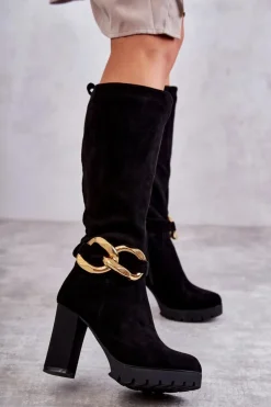 Clearance Boto Zamszowe Kozaki Z Odpinanym Łańcuchem Czarne Jackson