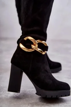 Clearance Boto Zamszowe Kozaki Z Odpinanym Łańcuchem Czarne Jackson