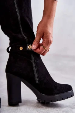 Clearance Boto Zamszowe Kozaki Z Odpinanym Łańcuchem Czarne Jackson