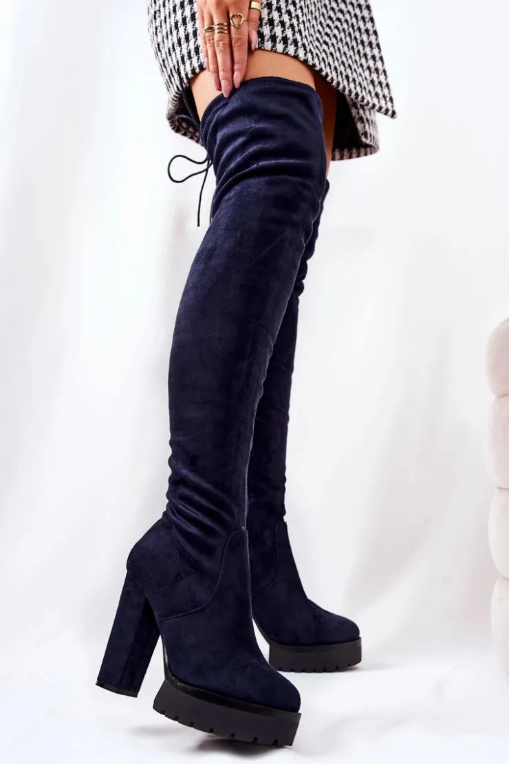 Discount Boto Zamszowe Kozaki Za Kolano Granatowe Fillis