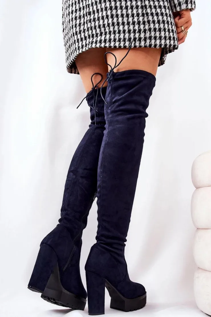 Discount Boto Zamszowe Kozaki Za Kolano Granatowe Fillis