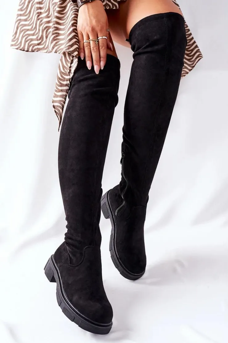 Boto Zamszowe Kozaki Za Kolano Czarne Selina