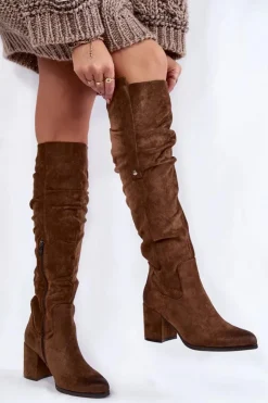 Boto Kozaki Za Kolano|Kozaki Na Obcasie*Zamszowe Kozaki Za Kolano La.Fi 270065KH-SU Ciemnobrązowe