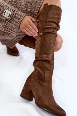 Boto Kozaki Za Kolano|Kozaki Na Obcasie*Zamszowe Kozaki Za Kolano La.Fi 270065KH-SU Ciemnobrązowe