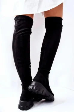 Outlet Boto Zamszowe Kozaki Za Kolano Na Suwak Czarne Creen