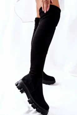 Outlet Boto Zamszowe Kozaki Za Kolano Na Suwak Czarne Creen