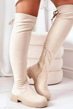 Boto Kozaki Wiosenne|Kozaki Płaskie*Zamszowe Kozaki Za Kolano Beżowe Selina