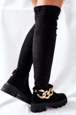 Damskie Boto Zamszowe Kozaki Za Kolano Czarne Auckland