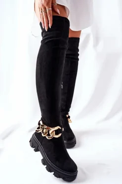 Damskie Boto Zamszowe Kozaki Za Kolano Czarne Auckland
