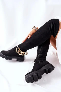 Damskie Boto Zamszowe Kozaki Za Kolano Czarne Auckland