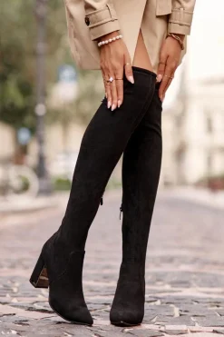 Online Boto Zamszowe Kozaki Za Kolano Na Słupku Czarne Amalitas
